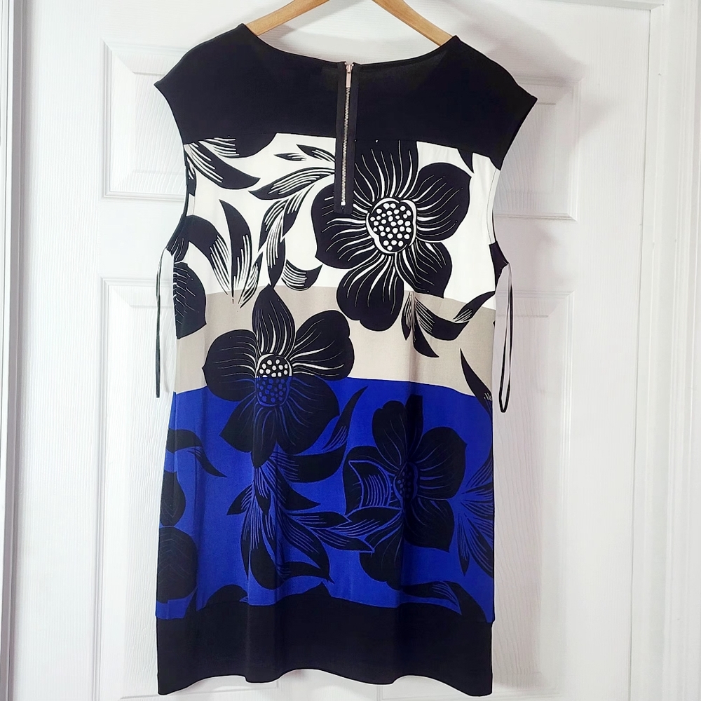 Alfani Sleeveless Shift Dress Size Xl Black & Blue Abstract Print - Picture 2 of 4